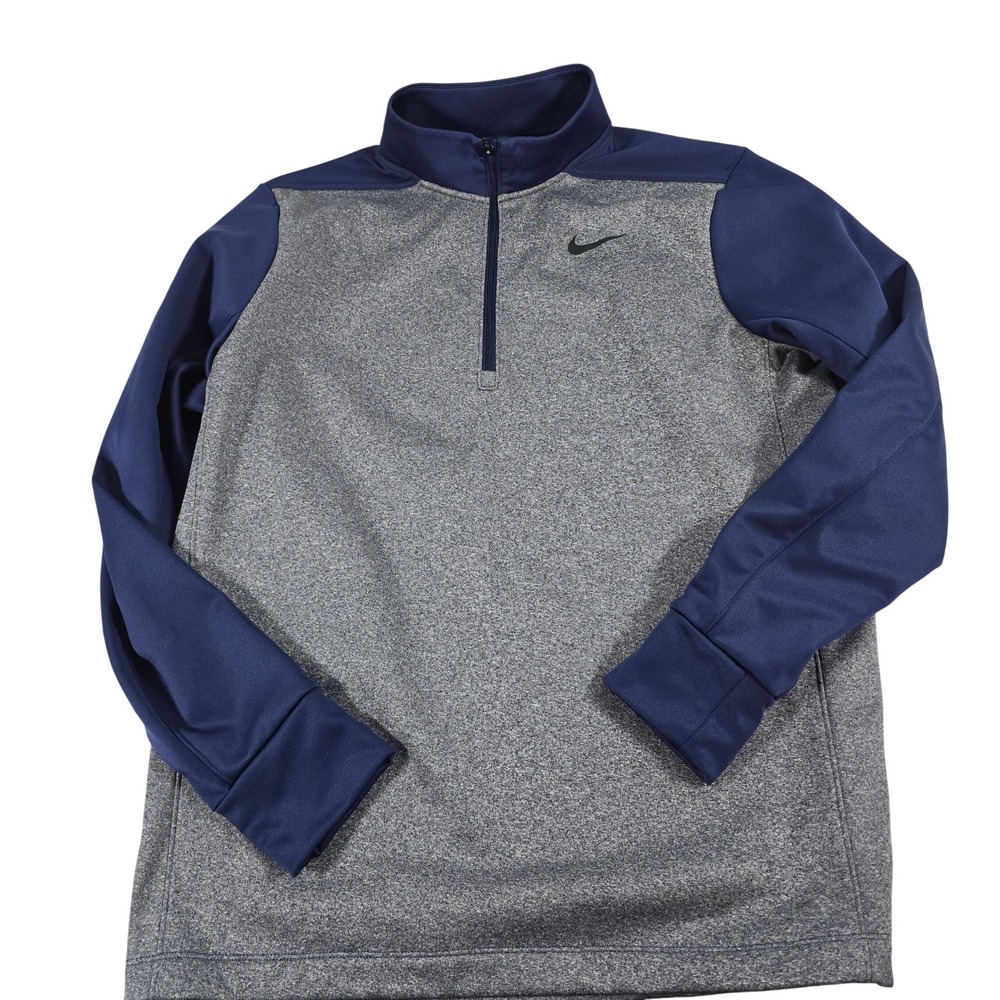 Nike Dri-FIT Mens Quarter Zip Pullover Gray Navy Blue AA3323-410 Medium